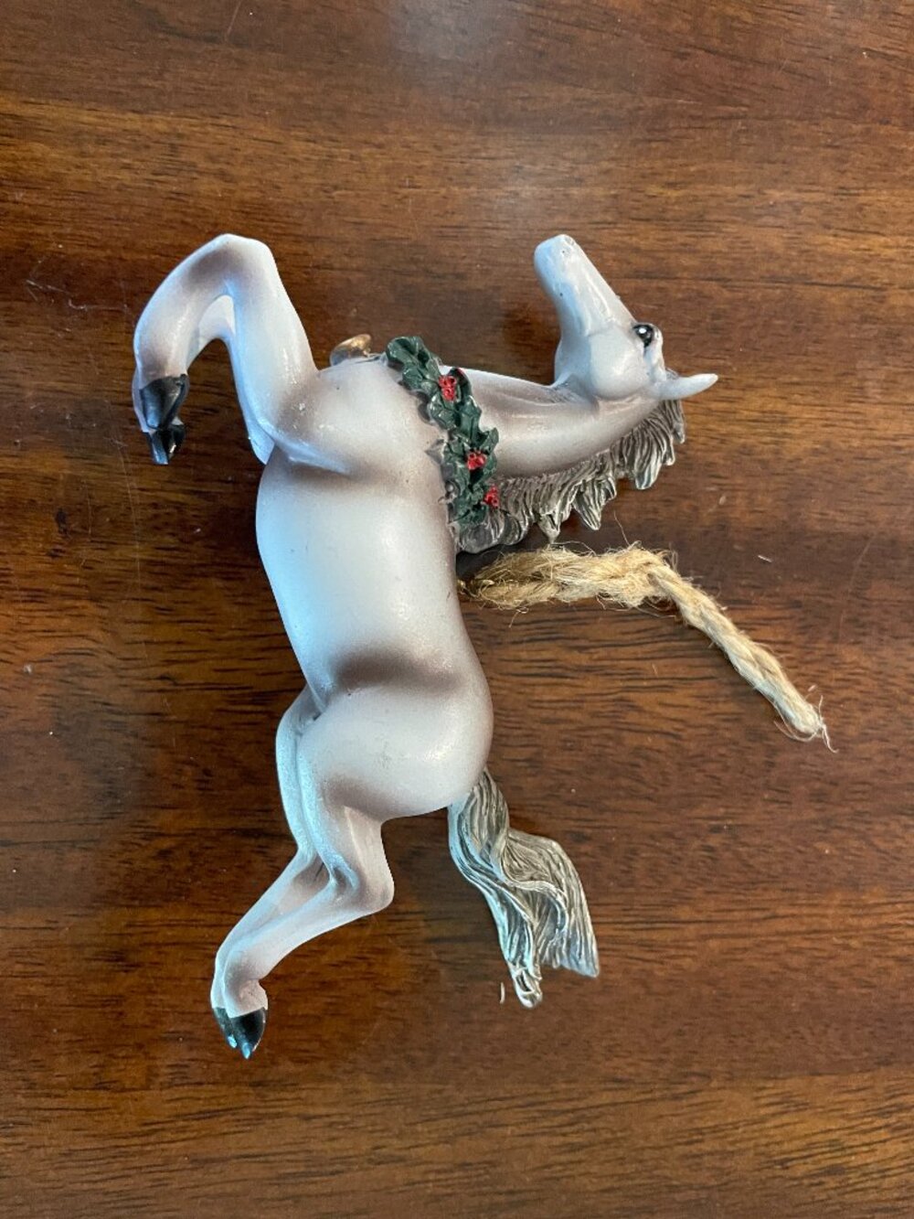 Jumping Horse Christmas Ornament Grey/Gray w/Wreath 4" Holiday Resin!